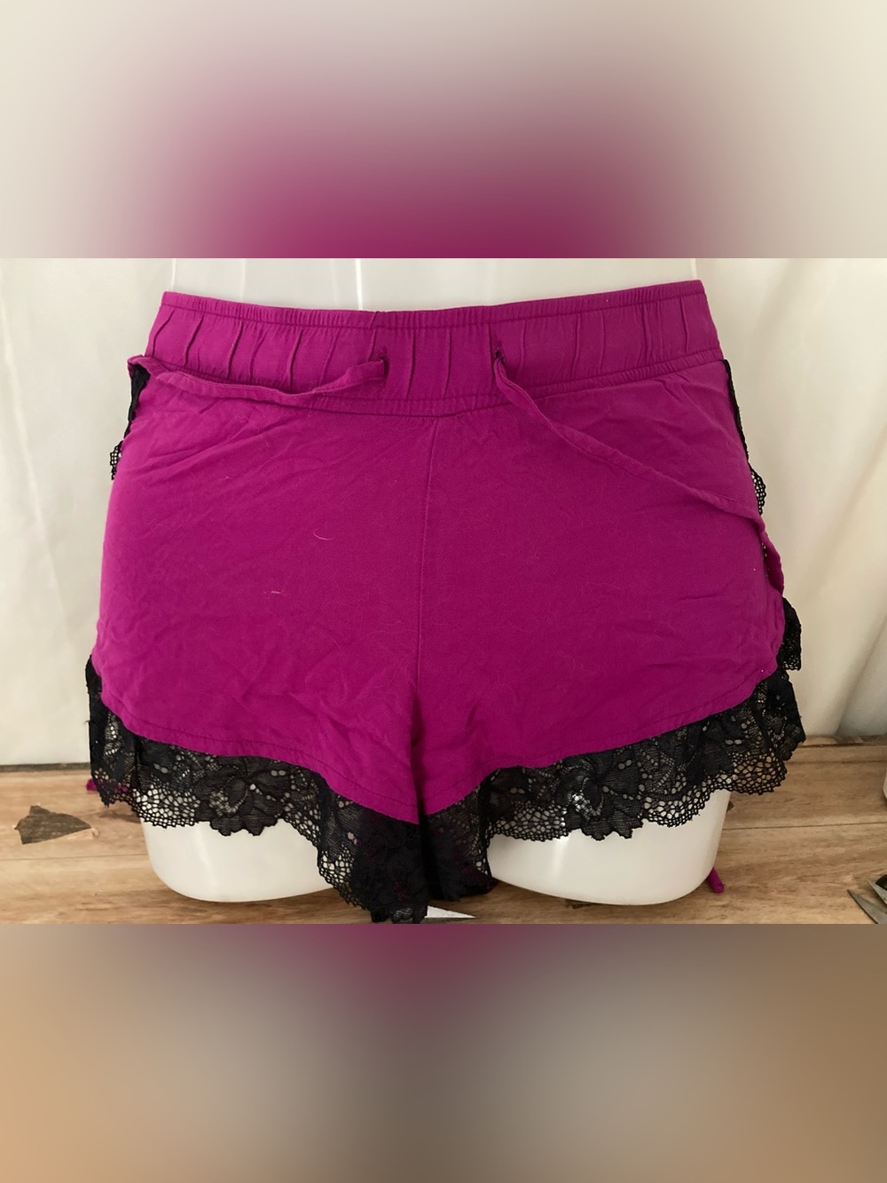 La Senza Pink Sleep Shorts Black Lace Trim Pajama Lounge Size S
